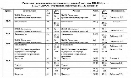 Расписание промежуточной аттестации